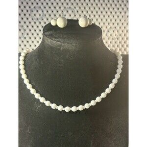 Vintage White Glass Hand Knotted Beaded Necklace